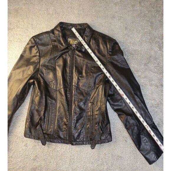 Vintage Genuine Leather Black Jacket With Zipper Closure & Collared Design, 9/10 - Picture 9 of 12